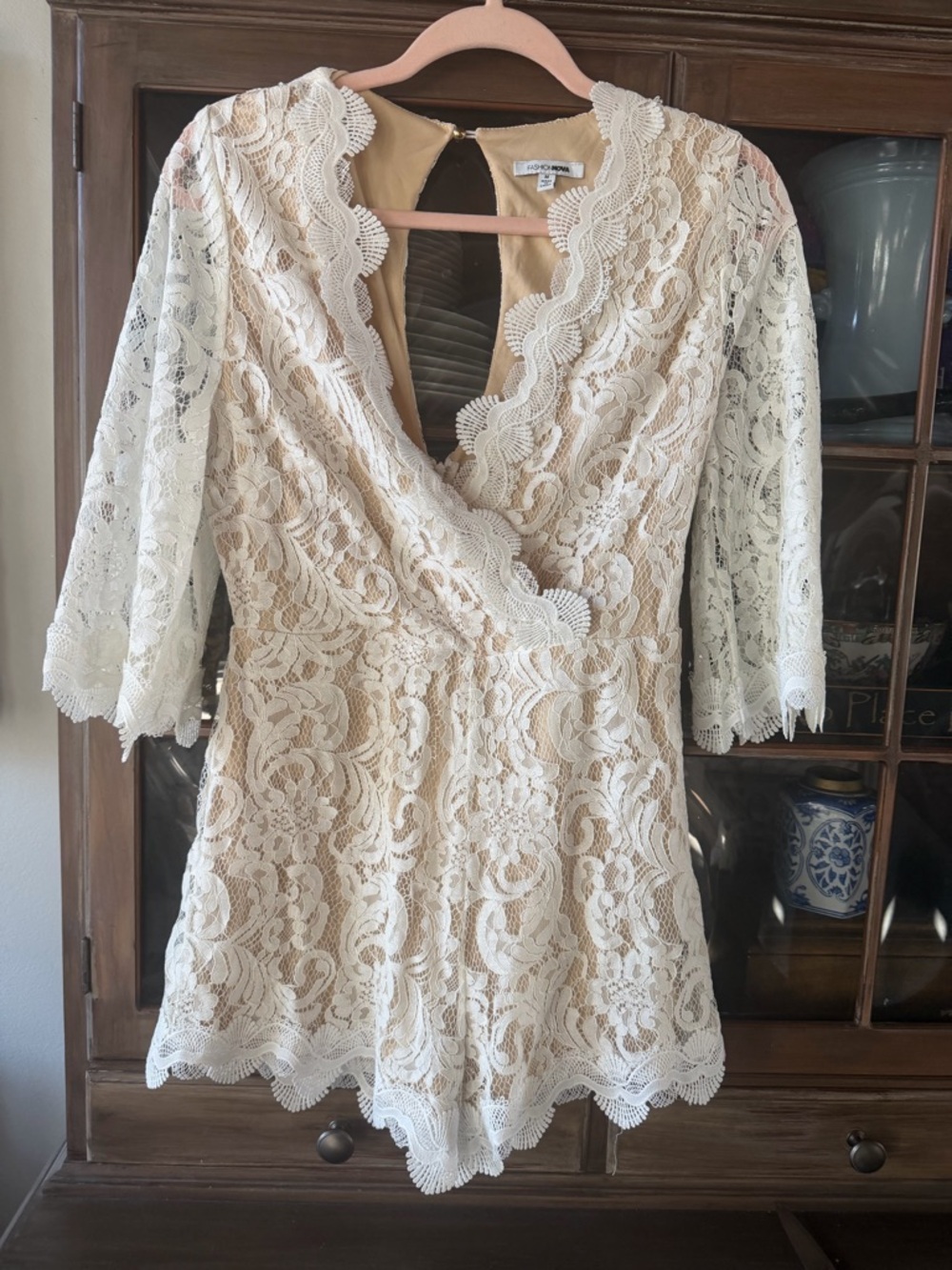 Fashion Nova Ivory Lace Romper